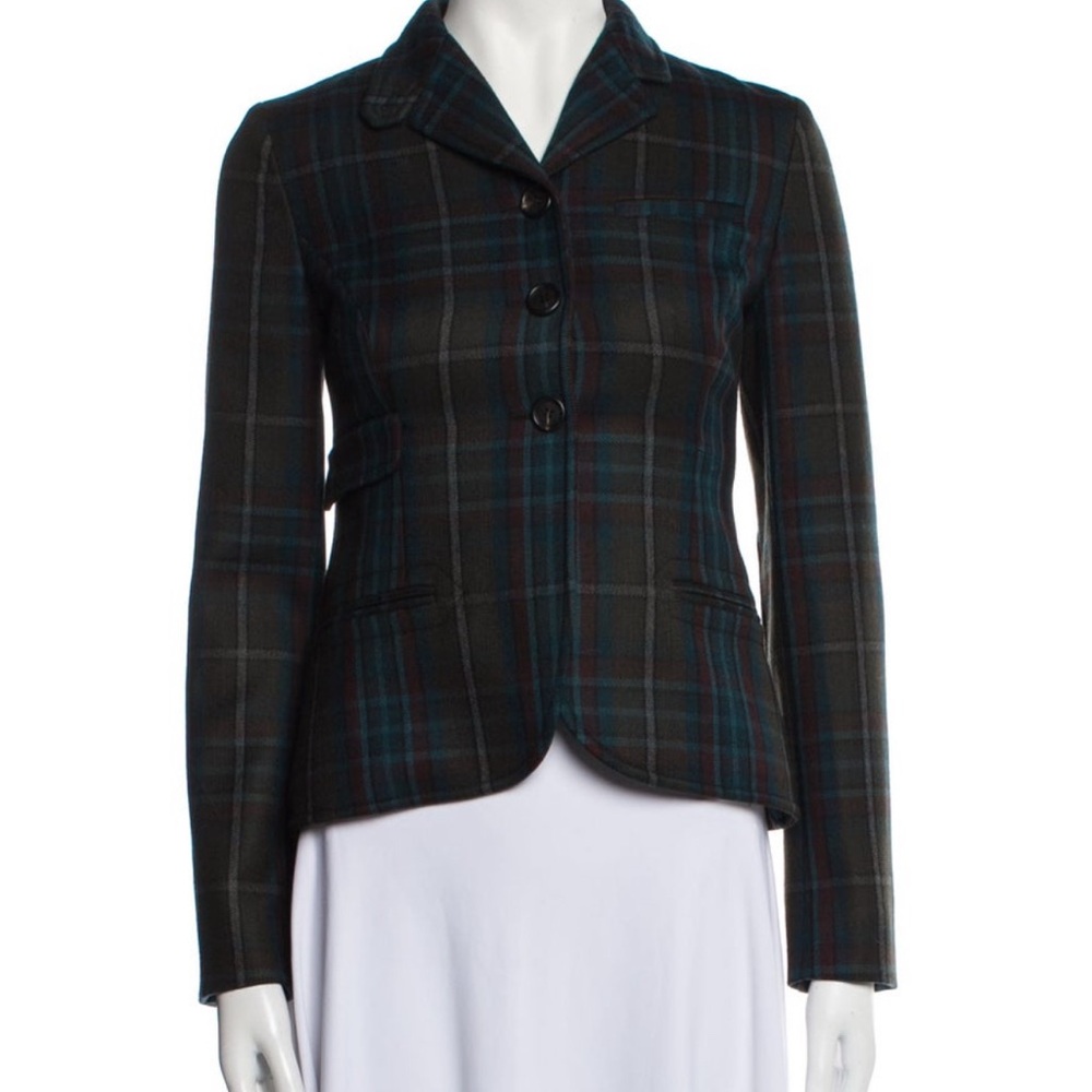 RARE Miu Miu Black and Green Plaid Wool Blazer from 2010 collection